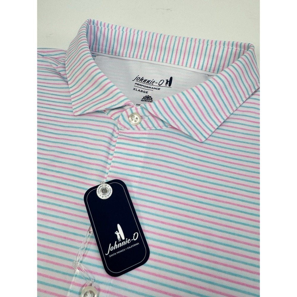 NWT johnnie-O VIK Striped Golf Performance Jersey Polo Shirt Porto Pink Mens XL
